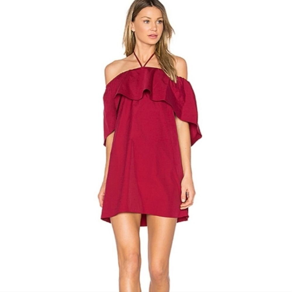 Alice + Olivia Jada Caped Off-shoulder Shift Dress Bright Bordeaux Red Size S